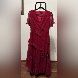 Lulu's Burgundy Ruffle Midi Dress